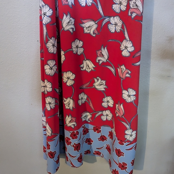 Roz & Ali Red Floral Midi Cold Shoulder Dress Size 16 - Picture 2 of 9